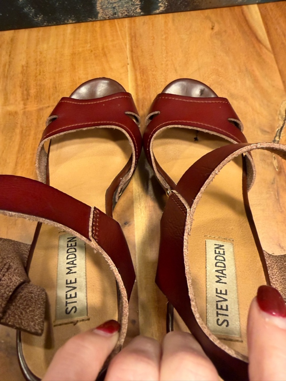 Steve Madden mid 2010s boho leather platform wedge sandals burgundy 9 FAIR - Picture 13 of 16